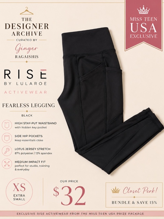 LuLaRoe Pants - RISE Fearless Leggings XS Black High Rise Pockets Miss Teen USA Exclusive